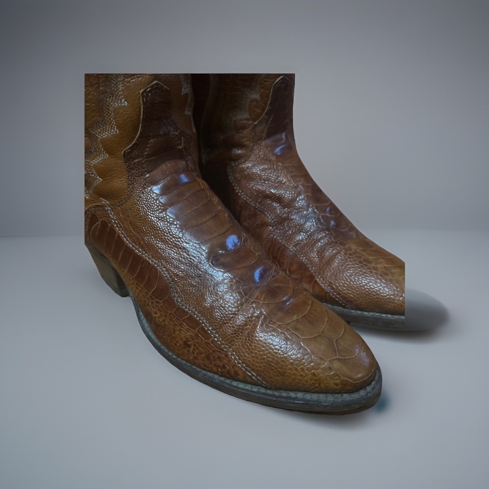 VNTG J Chisholm Men's Cowboy Boots Size 9.5 Ostrich Leg Brown Leather Western - Picture 6 of 10